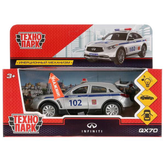 Машина металл свет-звук "INFINITI QX70 ПОЛИЦИЯ" 12см, открыв. двери, инерц., Технопарк в кор.2*36шт