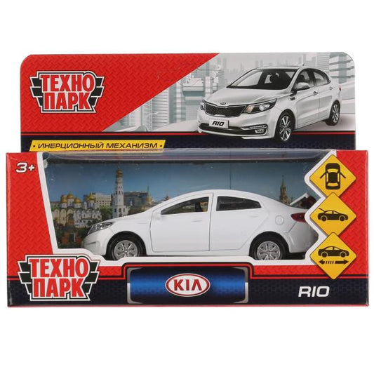 Машина металл KIA RIO длина 12 см, двери, багажник, инерц, белый, кор. Технопарк в кор.2*36шт