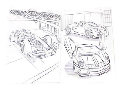 МОЯ РАСКРАСКА А4 чёрная. БЫСТРЫЕ МАШИНКИ