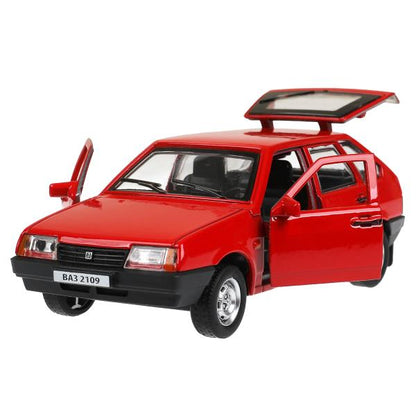 Машина металл Ваз-2109 "СПУТНИК" 12 см, двери, багажник, инер, красный, кор. Технопарк в кор.2*36шт