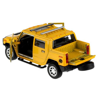 Машина металл HUMMER H2 PICKUP длина 12 см, дверь, багажник, инерц, желтый, кор. Технопарк в кор.2*36шт
