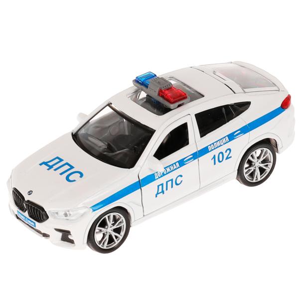Machine en métal BMW X6 ПОЛИЦИЯ 12 см, двери, багаж, инерц, белый, кор. Parc technologique dans le cor.2*36шт