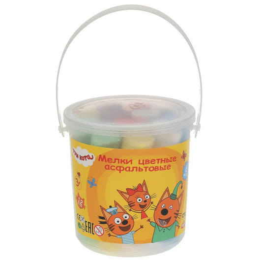 Мелки цветные асфальтовые для творчества, Три Кота 12 шт (6 цв), в ведре МУЛЬТИ АРТ в кор.24наб
