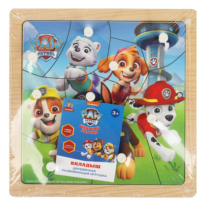 Игрушка деревянная рамка-вкладыш с ручками Щенячий Патруль 17*17 см, термопак Буратино в кор.20шт