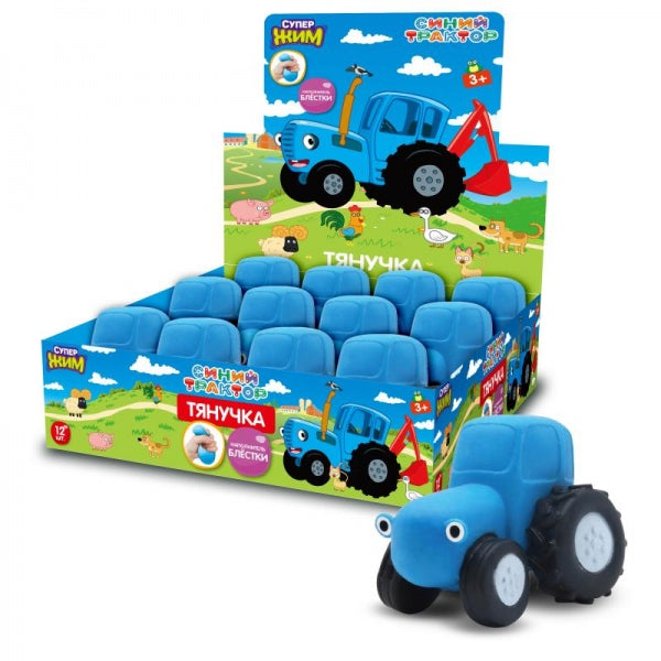 Игрушка-антистресс, тянучка с блестками, 8 см, СИНИЙ ТРАКТОР диплей Супер Жим уп-12шт в кор.4уп