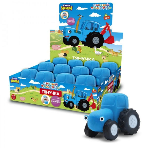 Игрушка-антистресс, тянучка с песком, 8 см, СИНИЙ ТРАКТОР диплей Супер Жим уп-12шт в кор.4уп