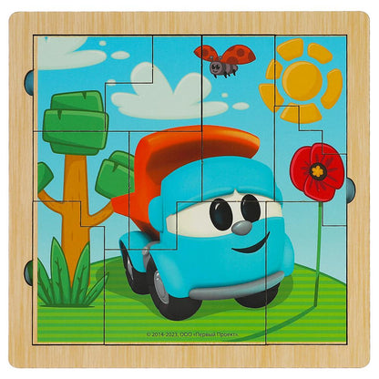 Игрушка деревянная рамка-вкладыш фигурная Грузовичок Лева 17*17 см, термопакет Буратино в кор.20шт