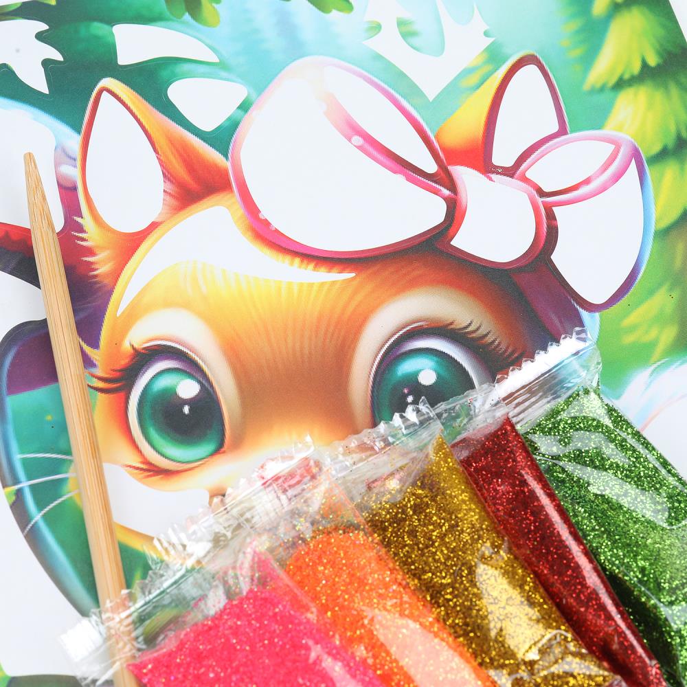 Аппликация песком с глиттером белочка 17*23 см МУЛЬТИ АРТ в кор.100шт