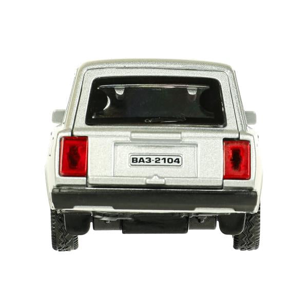 Машина металл ВАЗ-2104 ЖИГУЛИ 12 см, двери, багажник, инерц, серебристая, кор. Технопарк в кор.2*36шт