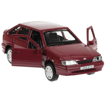 Машина металл LADA -2114 "САМАРА", 12 см, дверь, сумка, инерц, фиолетовый, кор. Технопарк в кор.2*36шт