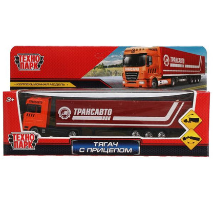 Машина металл ТЯГАЧ С ПРИЦЕПОМ 19,5 см, подвиж. дет., кор. Технопарк в кор.2*84шт