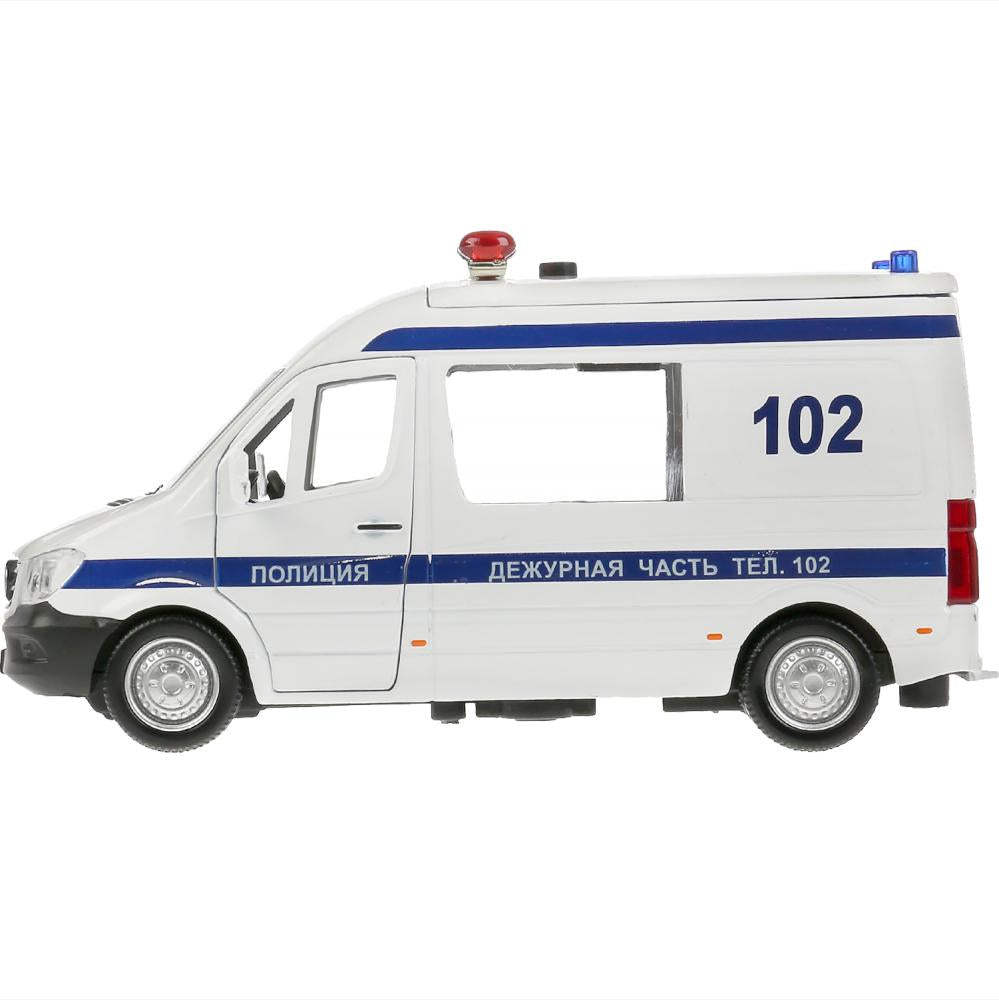 Машина свет-звук MERCEDES-BENZ SPRINTER ПОЛИЦИЯ, 14 см, свет-звук, двер, ин, Технопарк в кор.2*32шт