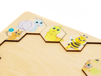 00784 Пазл деревянный. Занимательные соты. Букашки