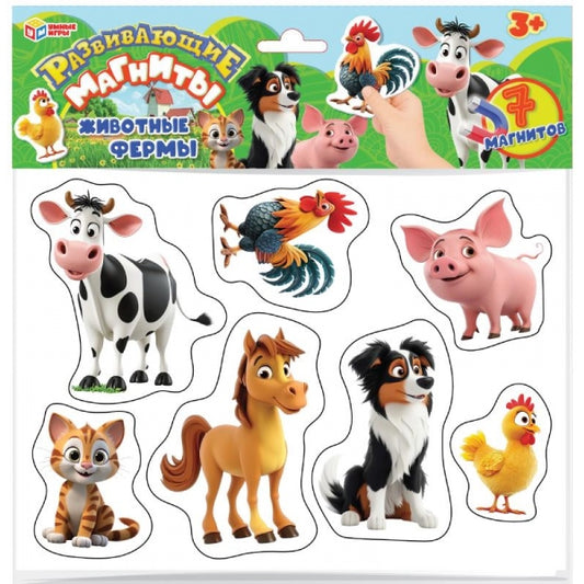 Животные фермы. Развивающая игра на магнитах. 210х240х5 мм. Умные игры в кор.100шт