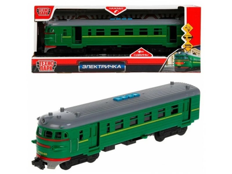 COMTRAIN-19-GN338042 Модель металл ЭЛЕКТРИЧКА длина 19 см, двери, инерц, зеленый, кор. Технопарк в к