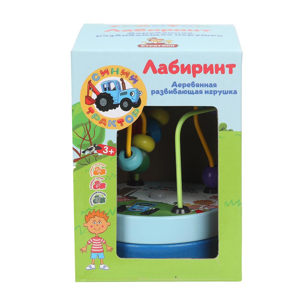 Игрушка деревянная лабиринт СИНИЙ ТРАКТОР, коробка Буратино в кор.125шт
