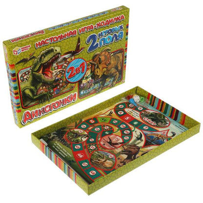 Les dinosaures. Настольная игра-ходилка 2 en 1. 330х216х27 мм. Умные игры. dans le cor.20шт