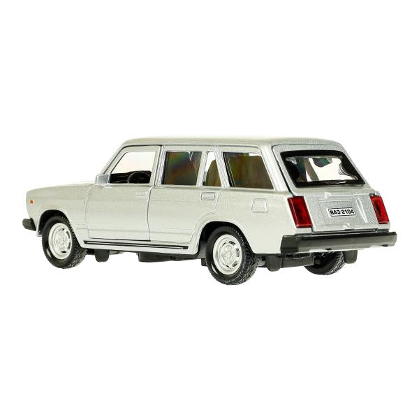 Машина металл ВАЗ-2104 ЖИГУЛИ 12 см, двери, багажник, инерц, серебристая, кор. Технопарк в кор.2*36шт