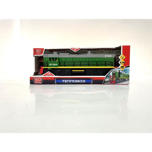 Технопарк. ЖД "Тепловоз ТЭМ-18" 32,5 см,пластик,свет-звук,4 кн,инер,зеленый с сер. арт.LOCO-32PL-GRGE