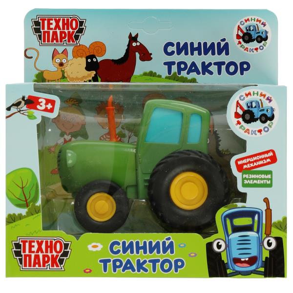 Модель металл СИНИЙ ТРАКТОР длина 11 см, инерц, зеленый, кор. Технопарк в кор.48шт