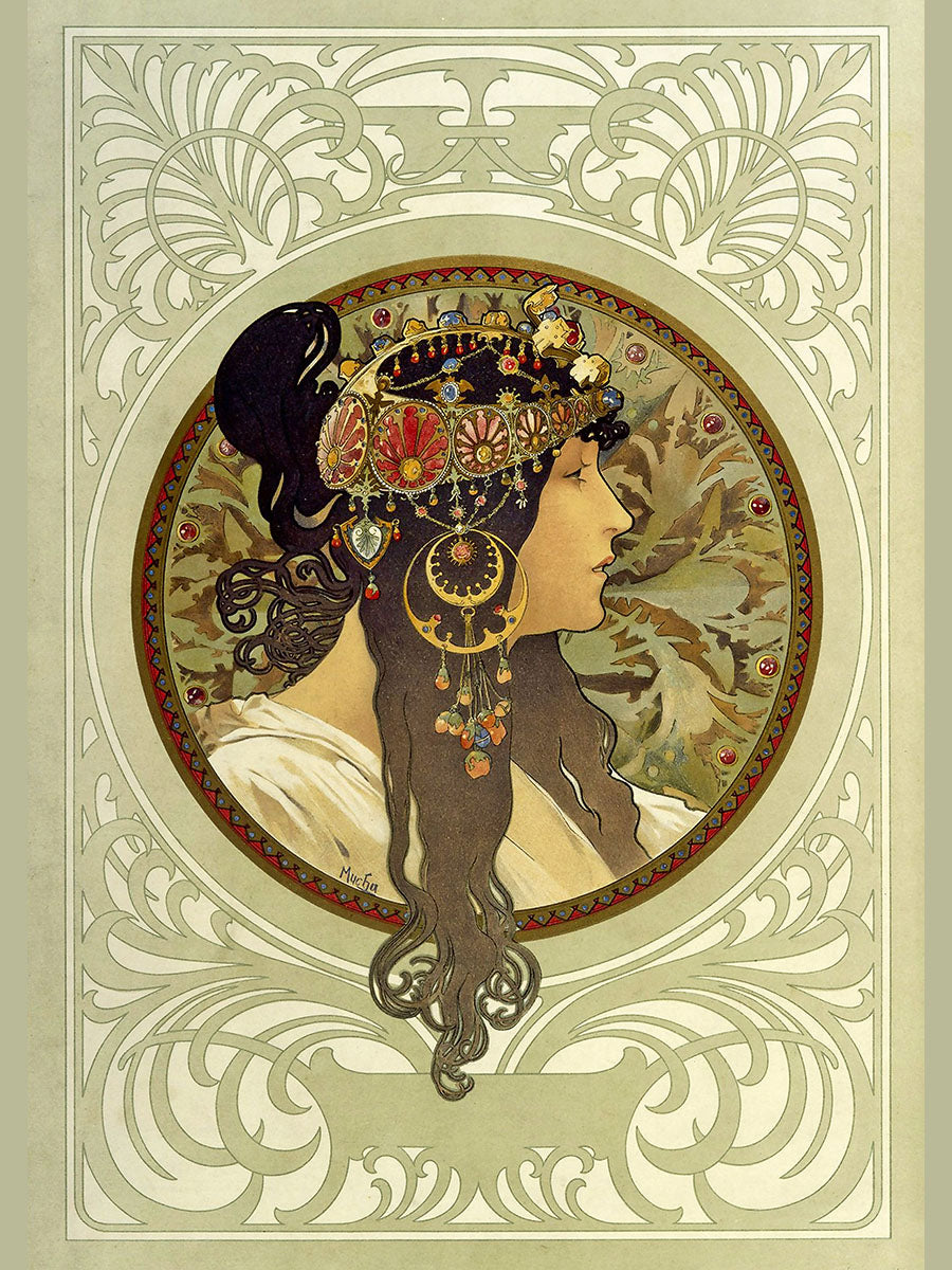 Постер.Альфонс Муха. Голова византийки, брюнетка. Формат А3.