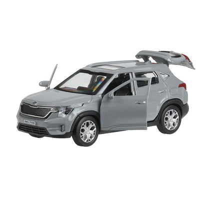 Машина металл KIA seltos длина 12 см, двери, багажник., инерц, серебряный, кор. Технопарк в кор.2*36шт