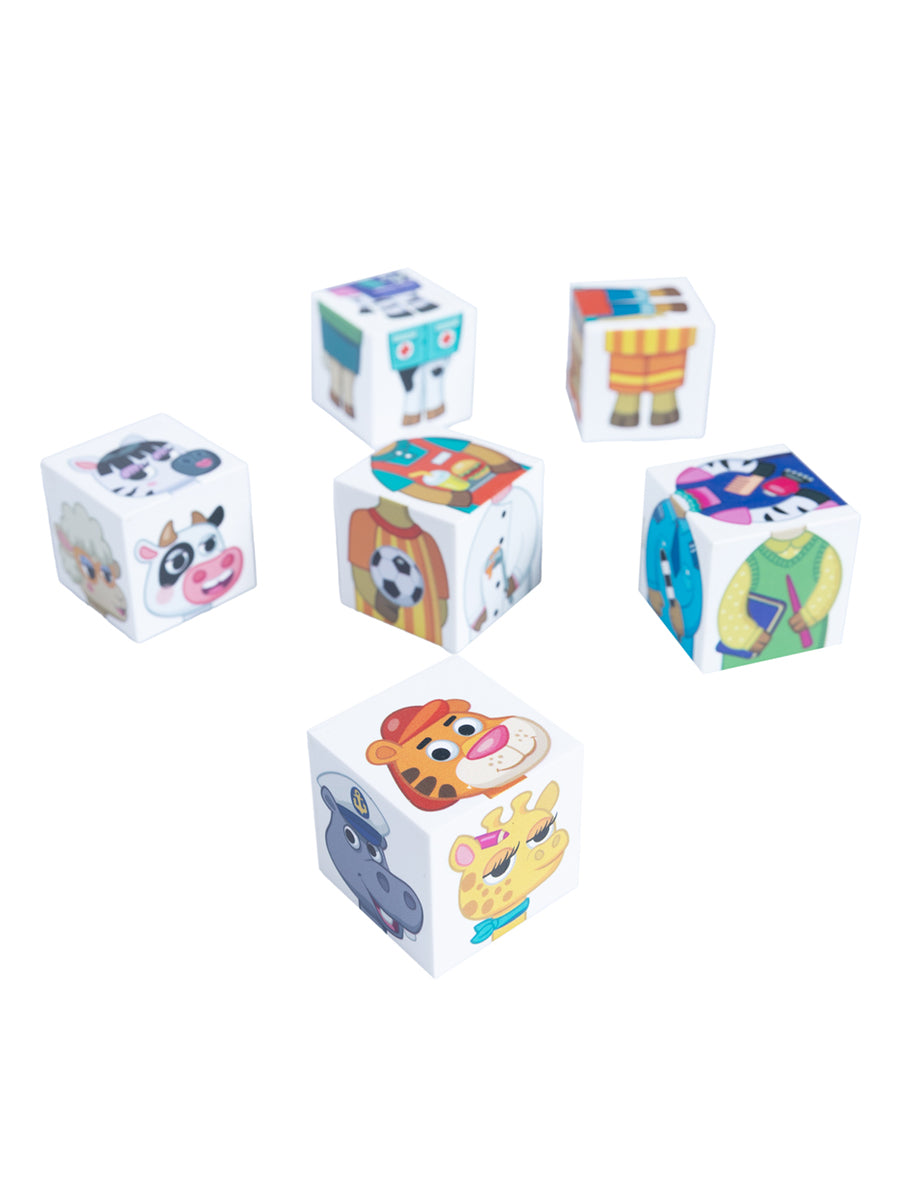 Кубики пластмассовые Умные кубики "Зверофессии" 6 шт (12 персонажей ) Baby Toys