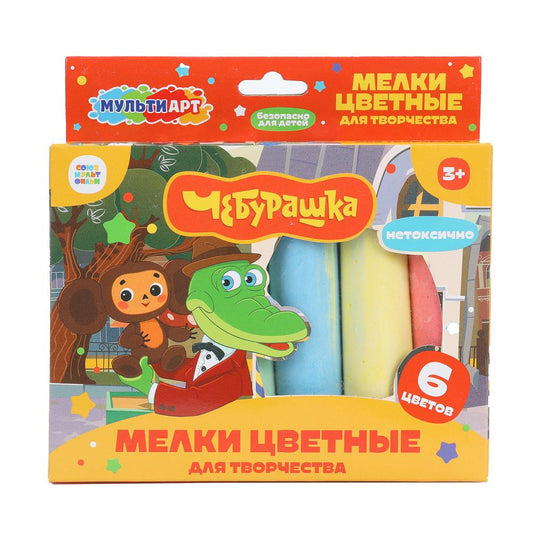 MEL6-113544-WOT Мелки асфальтовые 6 цв Чебурашка МУЛЬТИ АРТ в кор.48наб