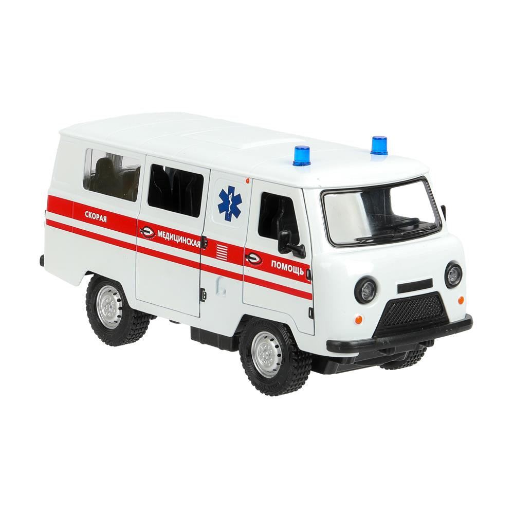 Машина металл светзвук УАЗ УАЗ 452 СКОРАЯ, 18,5 см, св-зв,дв,люк,баг,ин,бел Технопарк в кор.2*18шт