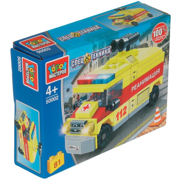 Конструктор АВТОМОБИЛЬ реанимации, 81 дет. Город мастеров в кор.80шт