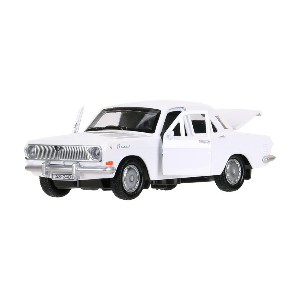 Машина металл ГАЗ-2401 ВОЛГА длина 12 см, двери, багажник, инерц, белый, кор. Технопарк в кор.2*36шт