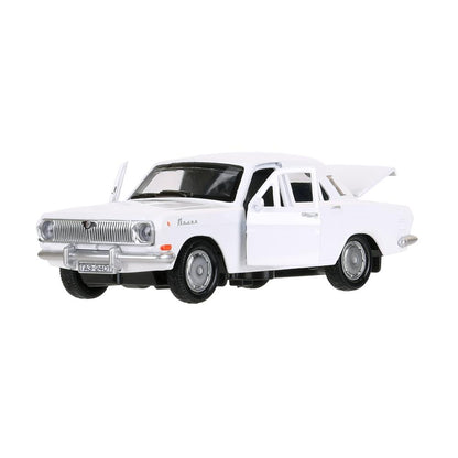 Машина металл ГАЗ-2401 ВОЛГА длина 12 см, двери, багажник, инерц, белый, кор. Технопарк в кор.2*36шт