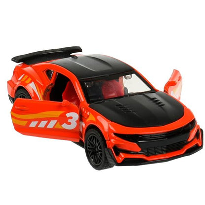 2001C107-R336986 Машина металл свет-звук СПОРТКАР 12 см, двер. багаж., инерц., кор. Технопарк в кор.