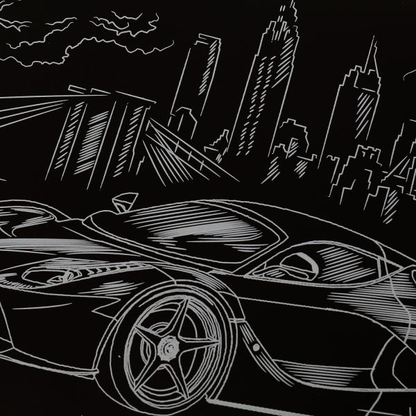 Гравюра 18*24 см машина, серебряная МУЛЬТИ АРТ в кор.120шт