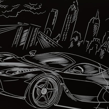 Гравюра 18*24 см машина, серебряная МУЛЬТИ АРТ в кор.120шт