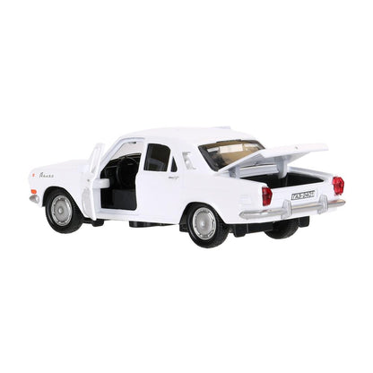 Машина металл ГАЗ-2401 ВОЛГА длина 12 см, двери, багажник, инерц, белый, кор. Технопарк в кор.2*36шт