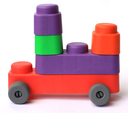 ДК.Конструктор "Мягкие кирпичики plus. Веселый транспорт" 10 детей+колесики арт.04031