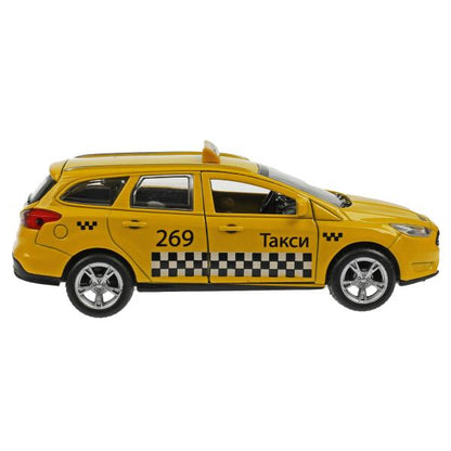 Машина металл FORD FOCUS TURNIER ТАКСИ длина 12 см, дверь, багажник, инерц, кор. Технопарк в кор.2*36шт