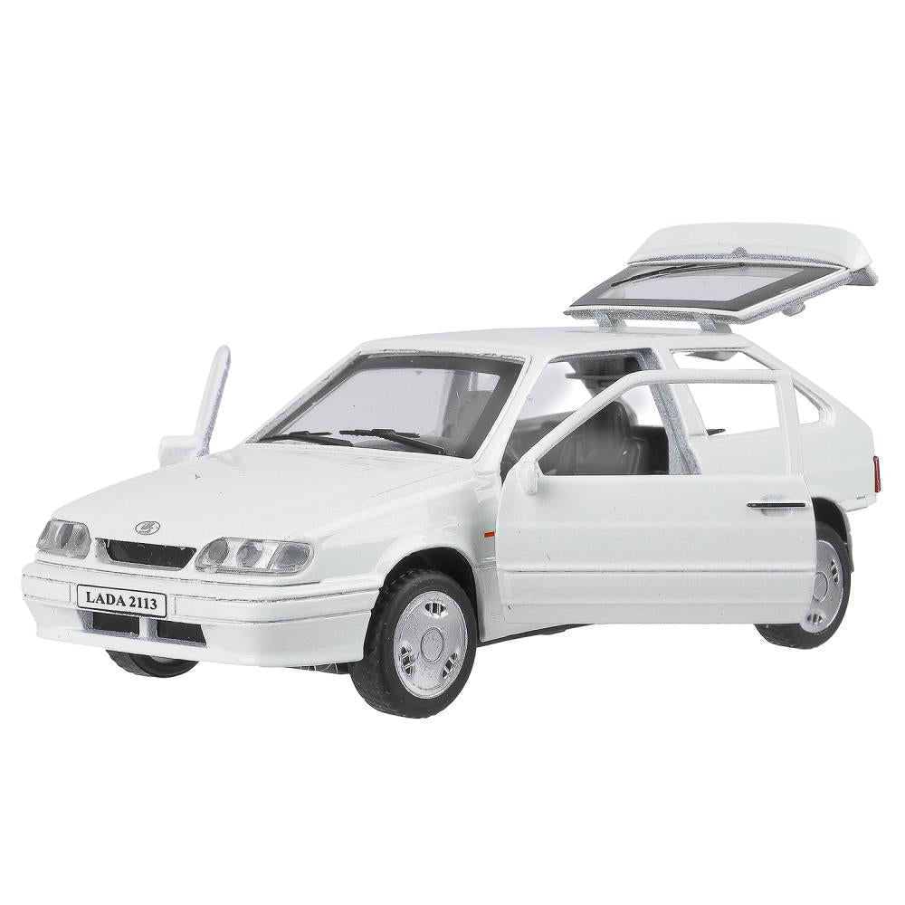 Машина металл ваз-2113 12 см, двери, багаж, инер,белый, кор. Технопарк в кор.2*36шт