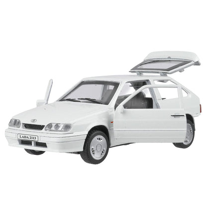 Машина металл ваз-2113 12 см, двери, багаж, инер,белый, кор. Технопарк в кор.2*36шт