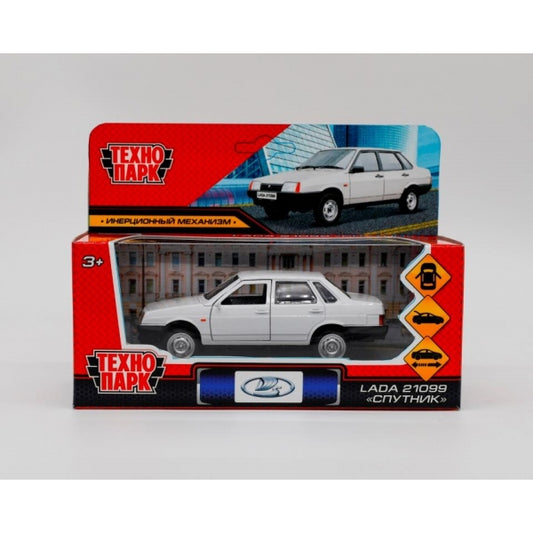 21099-12-WH313467 Машина металл ВАЗ-21099 "СПУТНИК" 12 см, двери, багаж, инерц, белый, кор. Техноп
