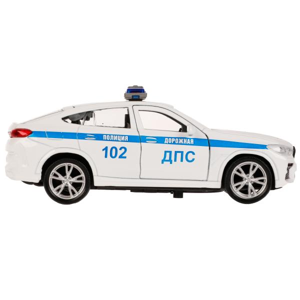 Machine en métal BMW X6 ПОЛИЦИЯ 12 см, двери, багаж, инерц, белый, кор. Parc technologique dans le cor.2*36шт