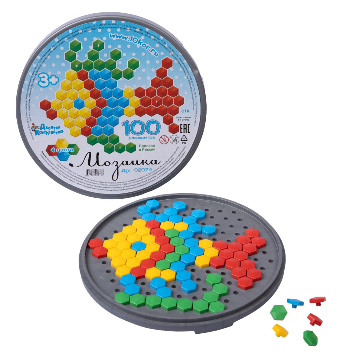 МОЗАИКА ШЕСТИГРАННАЯ 100 ЭЛ (КРУГЛАЯ ПЛАСТ.КОРОБКА) в кор.18шт