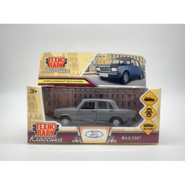 2107-12-GY (72) Машина металл ваз-2107 длина 12 см, двери, багажник, инер, мокрый асфальт, кор. Технопа