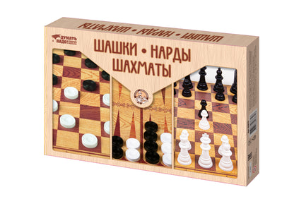 ИГРА НАСТОЛЬНАЯ "ШАШКИ, НАРДЫ, ШАХМАТЫ" (БОЛЬШИЕ) в кор.5шт