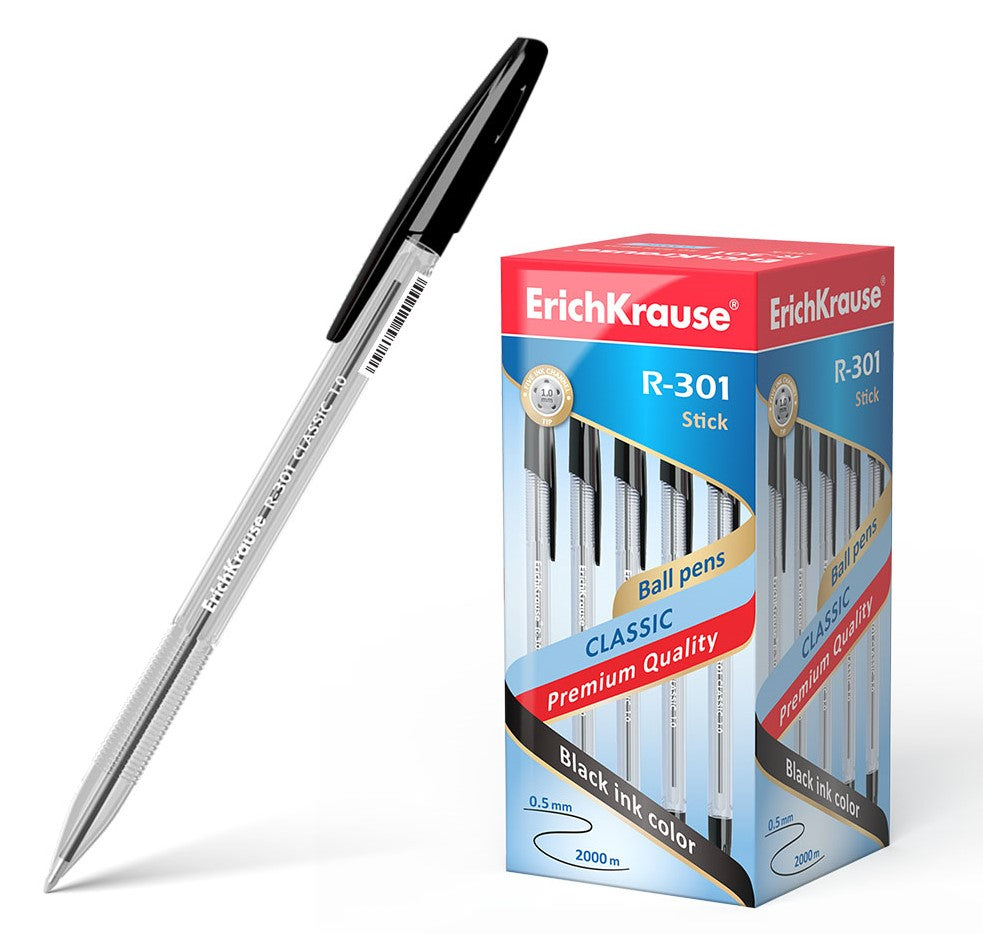 Ручка шариковая ErichKrause R-301 Classic Stick 1.0, цвет чернил черный (в коробке по 50 шт.)