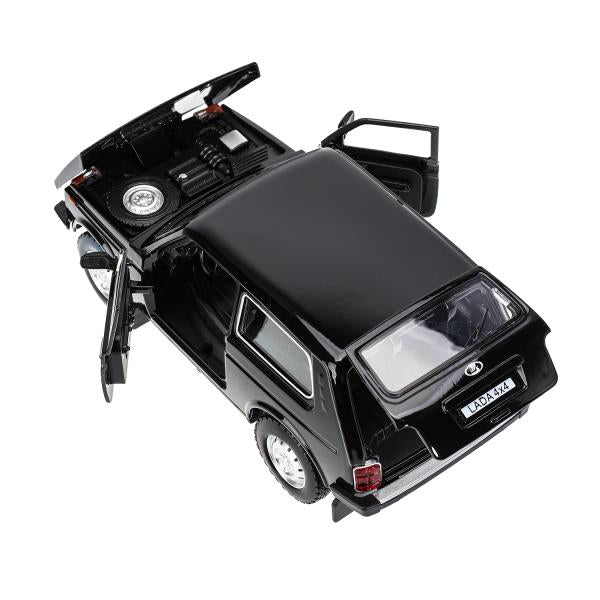 Машина металл свет-звук LADA lada 4x4, 18,5 см, дв, кап, баг,инер,черн Технопарк в кор.2*18шт