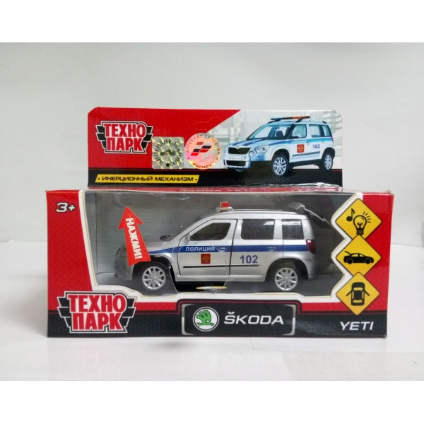 ТМ Технопарк. Машина металл "SKODA YETI ПОЛИЦИЯ",дл 12 см, св-зв, открыв. двери, инерц. в кор.2*36шт