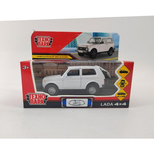 Машина металл LADA 4x4 длина 12 см, двери, багажник, инерц, белый, кор. Технопарк в кор.2*36шт