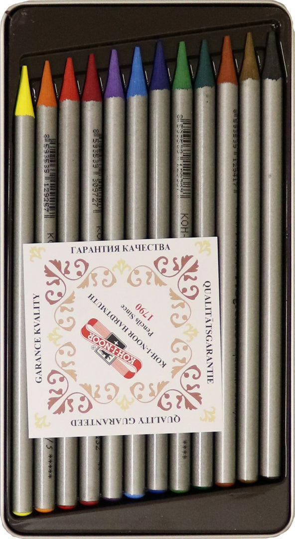 Карандаши акварель KIN PROGRESSO 12 цв. в лаке, без дерева, метал. кор.